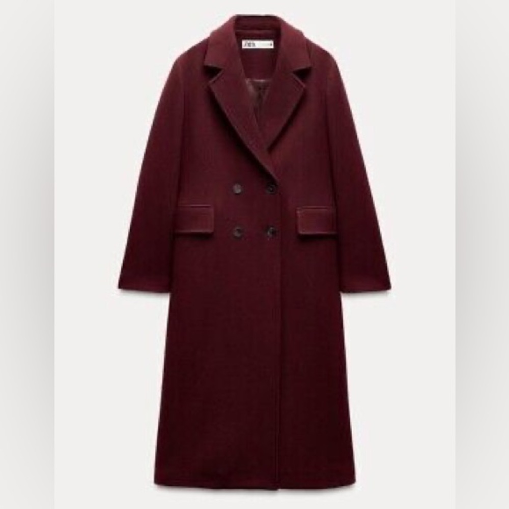 Zara Burgundy Double-Breasted Trench Coat - Picture 5 of 13